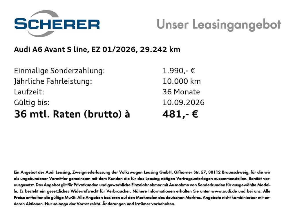 Audi A6 2026 г. Белый, пробег 29242 км