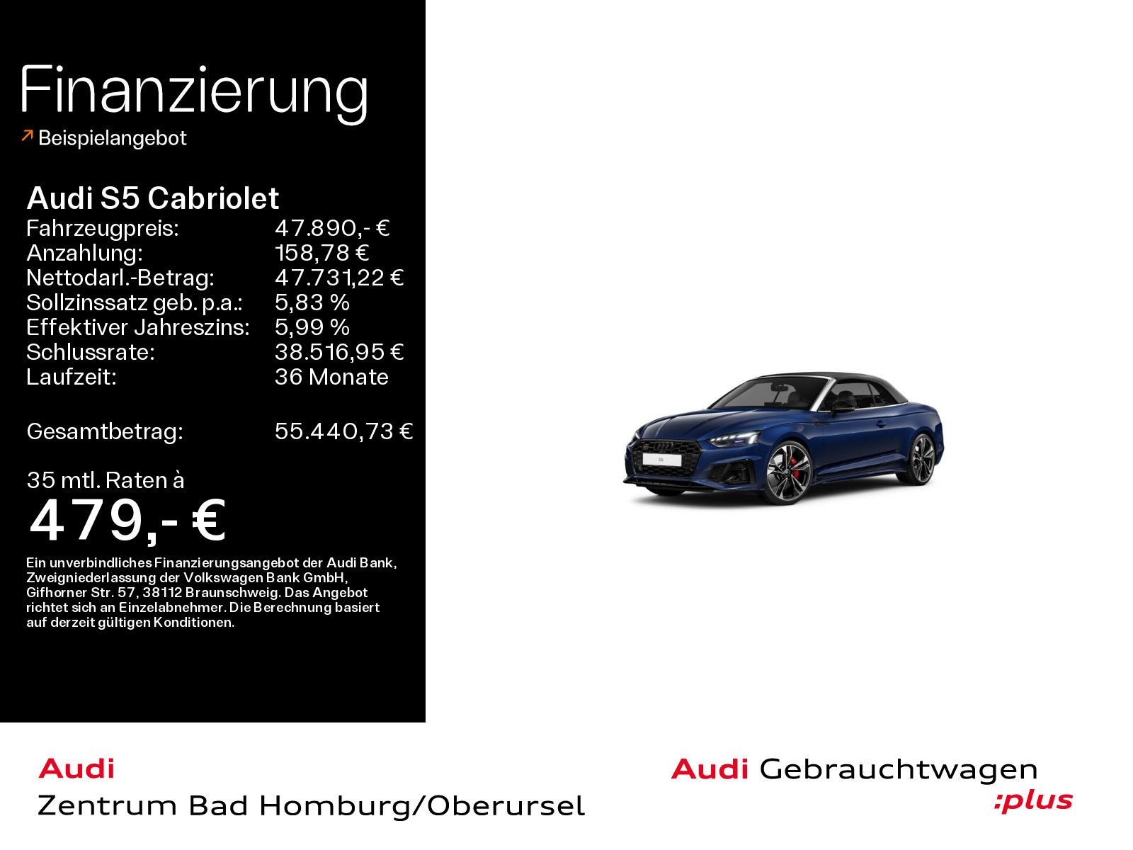 Audi S5 2023 г. Синий, пробег 58900 км
