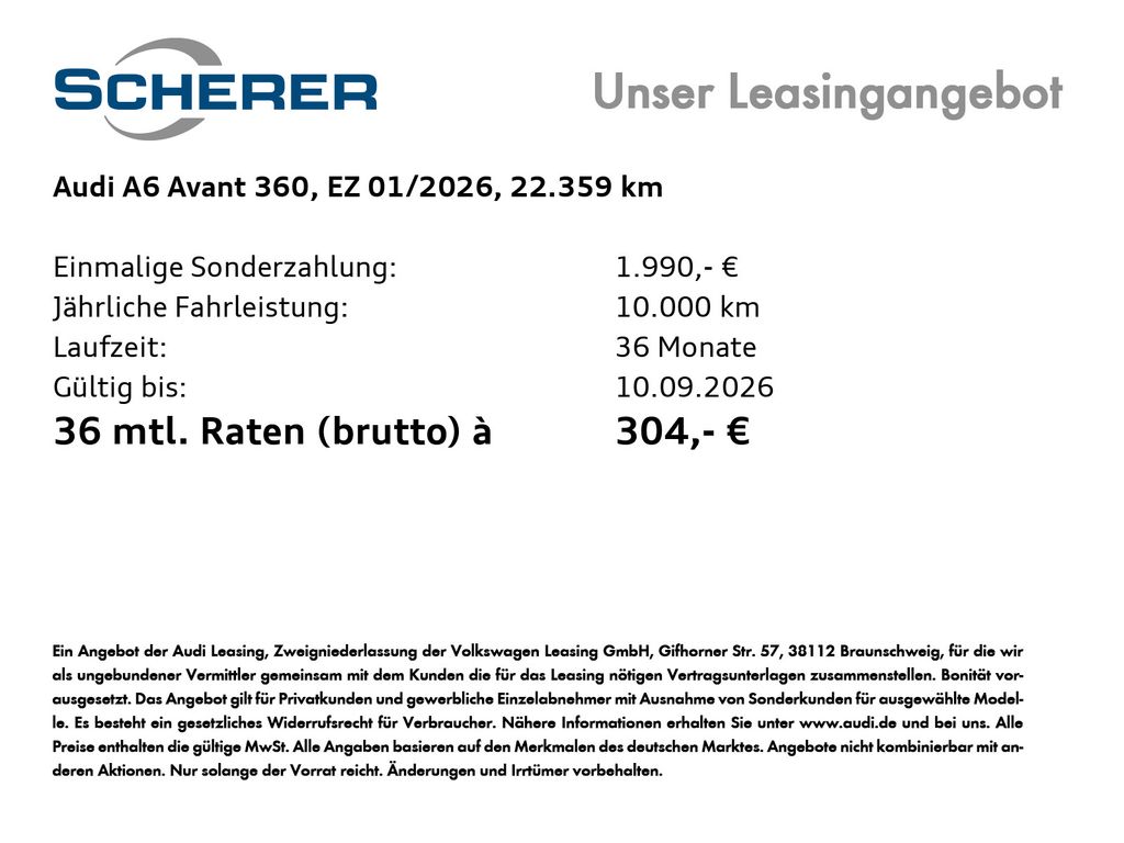 Audi A6 2026 г. Чёрный, пробег 22359 км