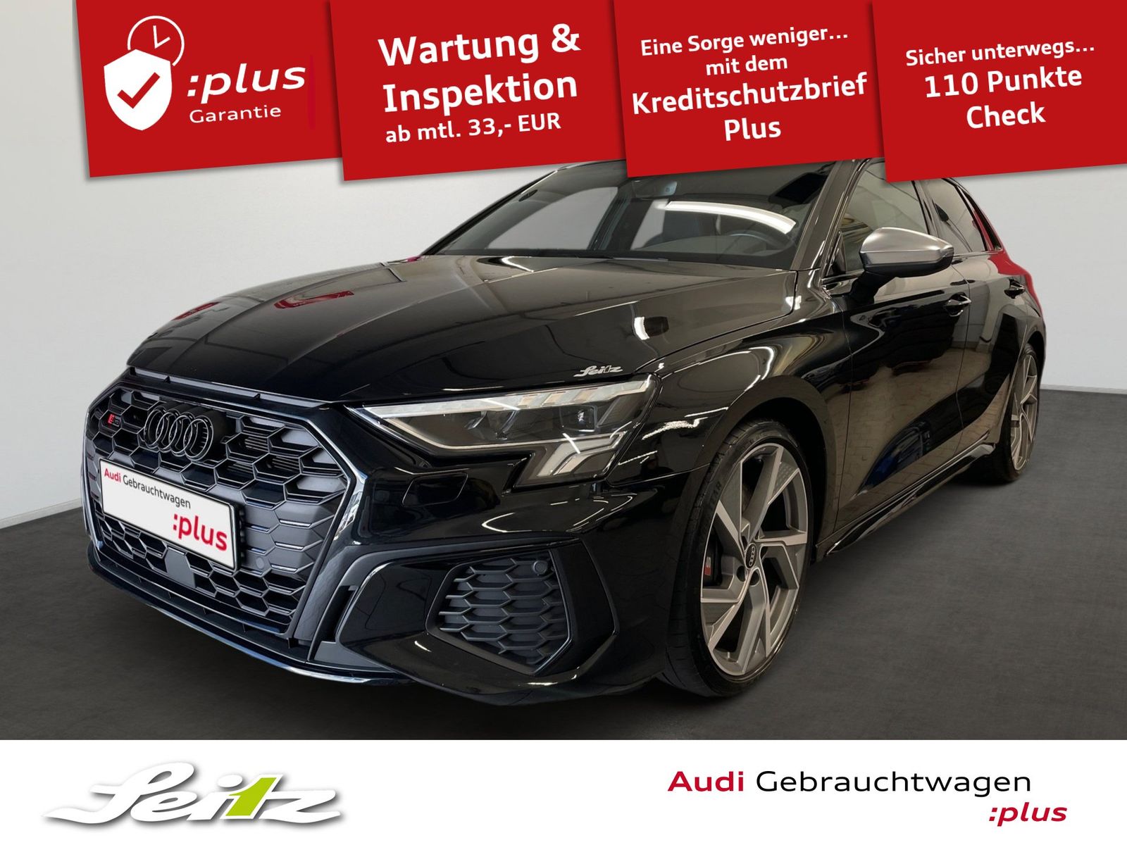 Audi S3 2023 г. Чёрный, пробег 38380 км