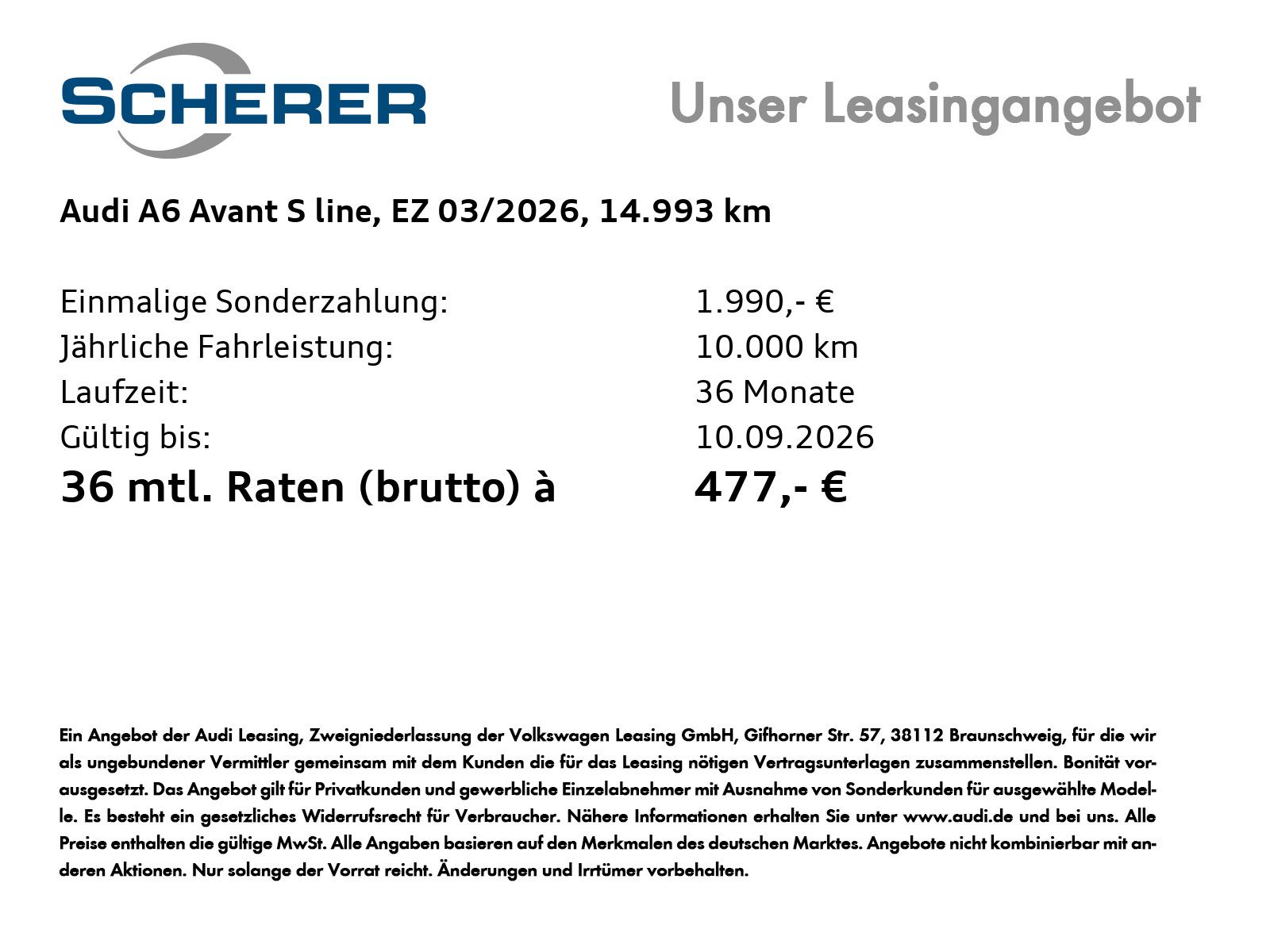Audi A6 2026 г. Зелёный, пробег 14993 км