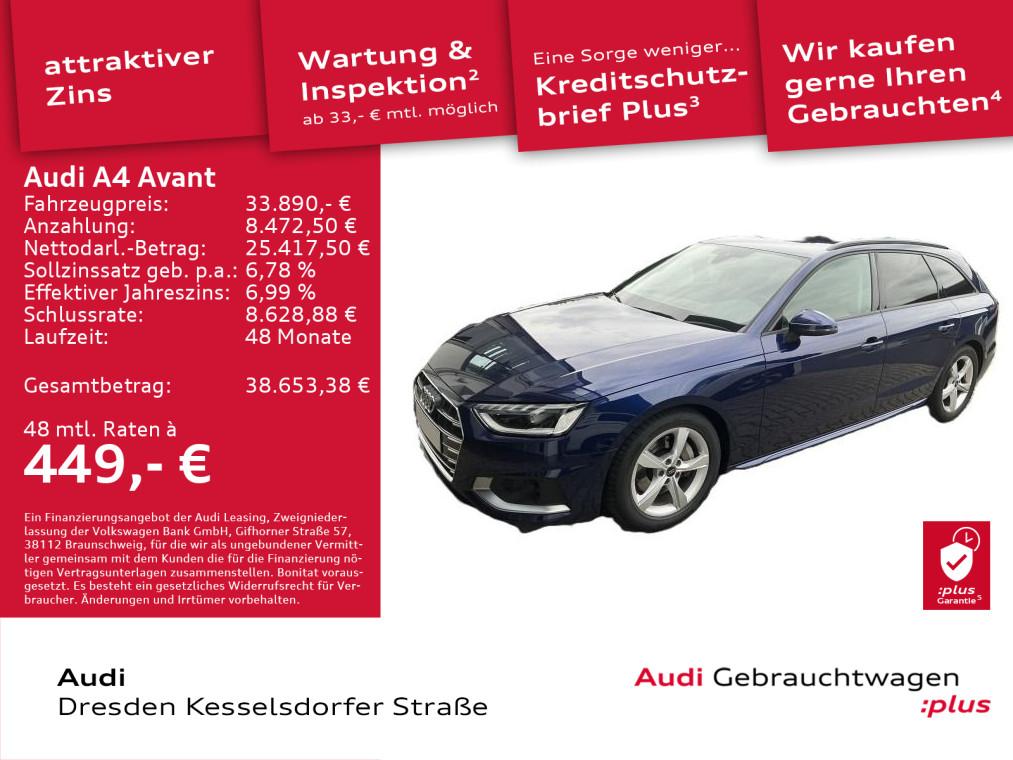 Audi A4 2023 г. Синий, пробег 53547 км