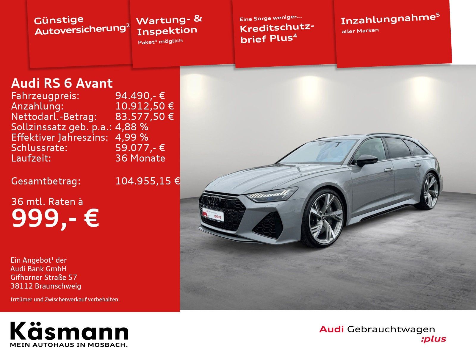 Audi RS6 2022 г. Серый, пробег 43354 км