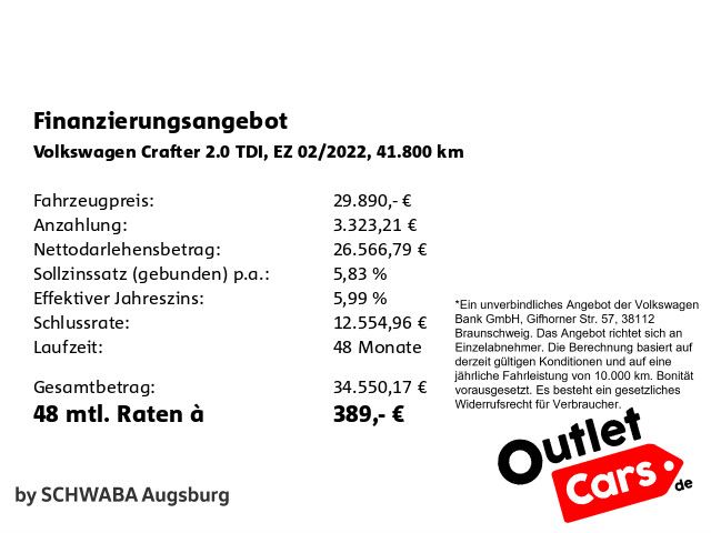 Volkswagen CRAFTER 2022 г. Белый, пробег 41800 км