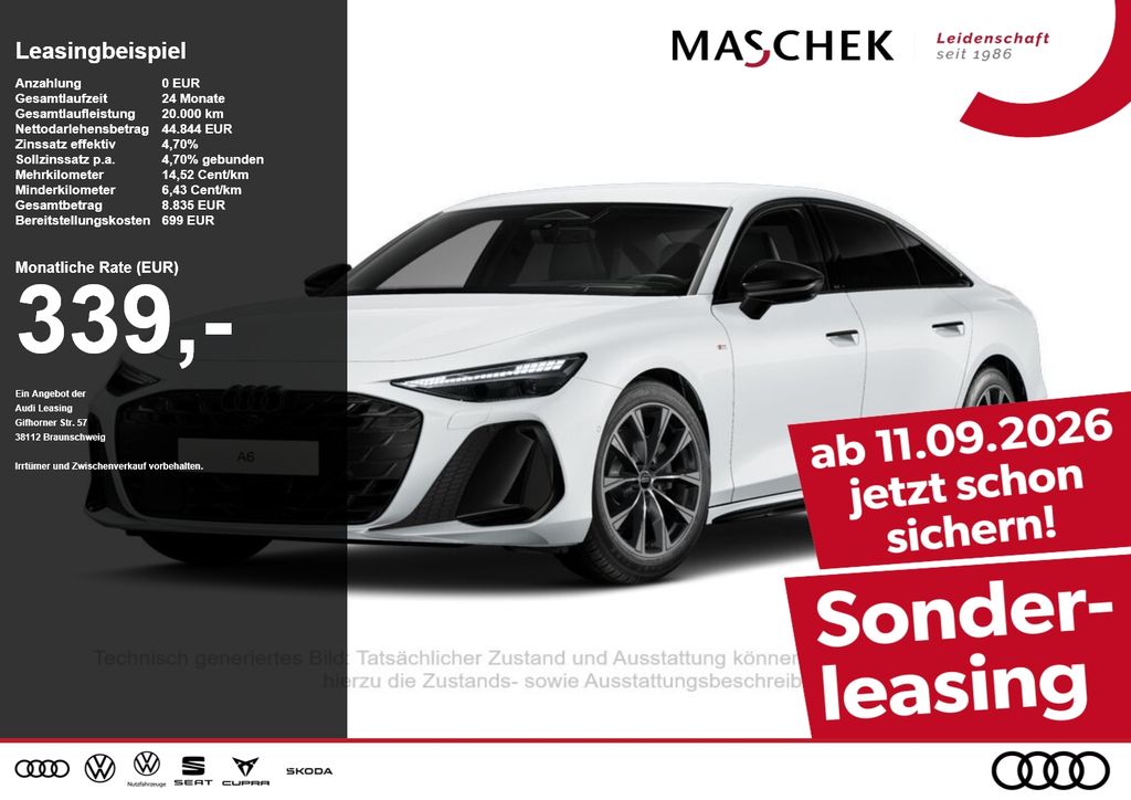 Audi A6 2026 г. Белый, пробег 25600 км