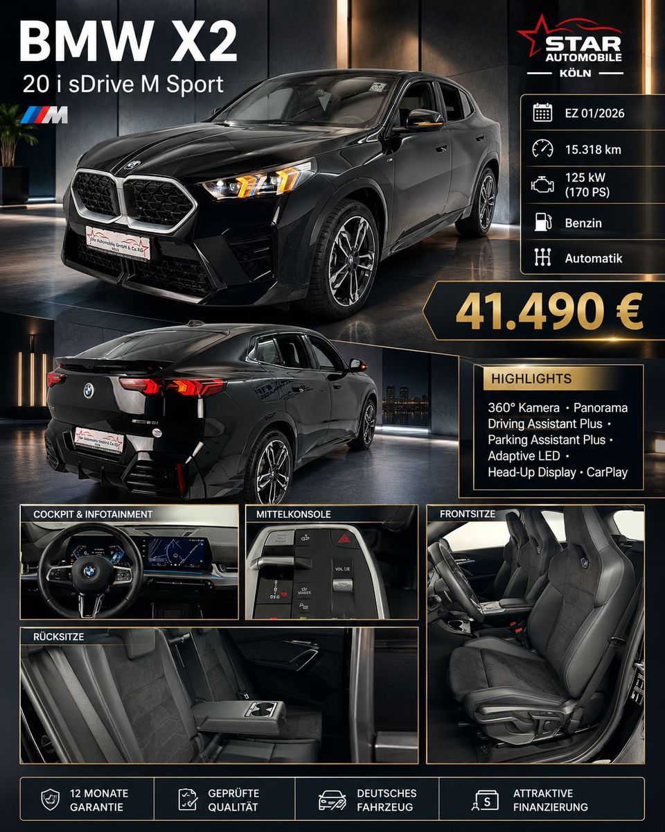 BMW X2 2026 г. Чёрный, пробег 15318 км