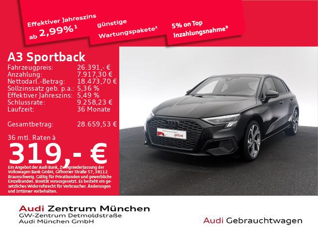 Audi A3 2023 г. Чёрный, пробег 44062 км