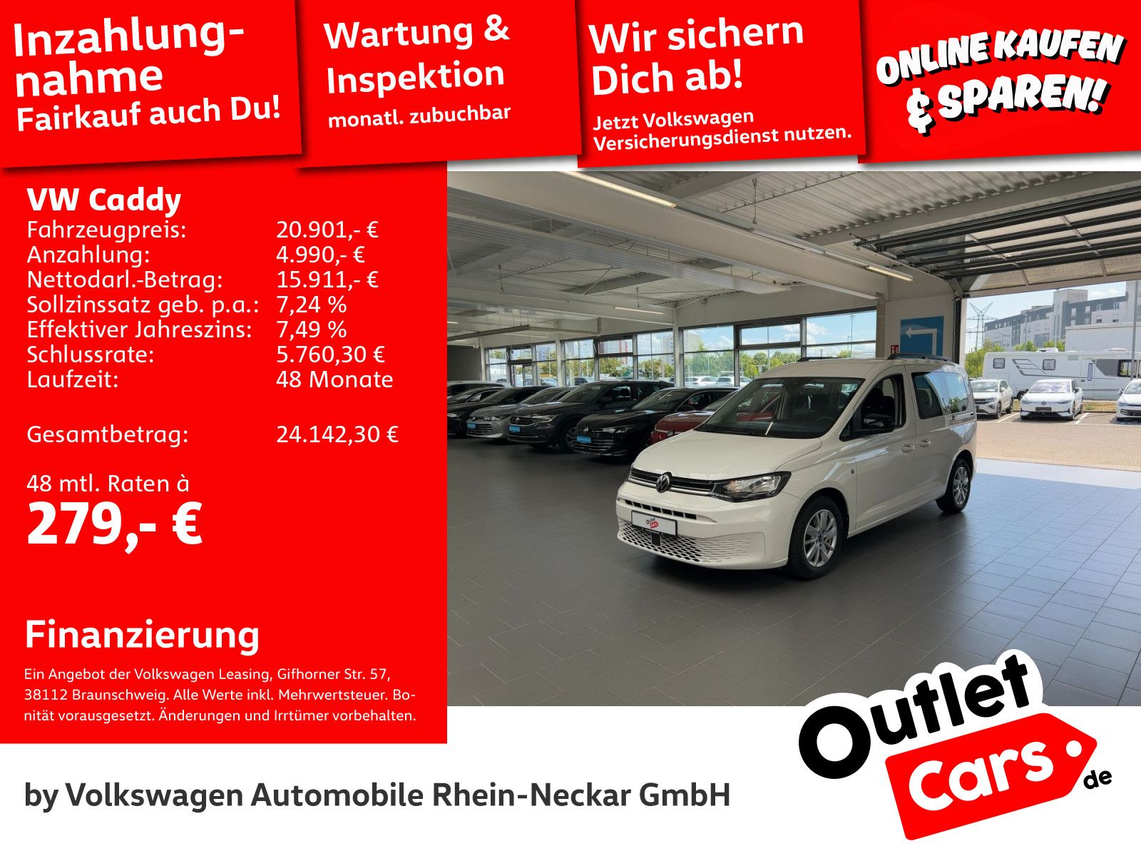 Volkswagen Caddy 2022 г. Белый, пробег 44800 км