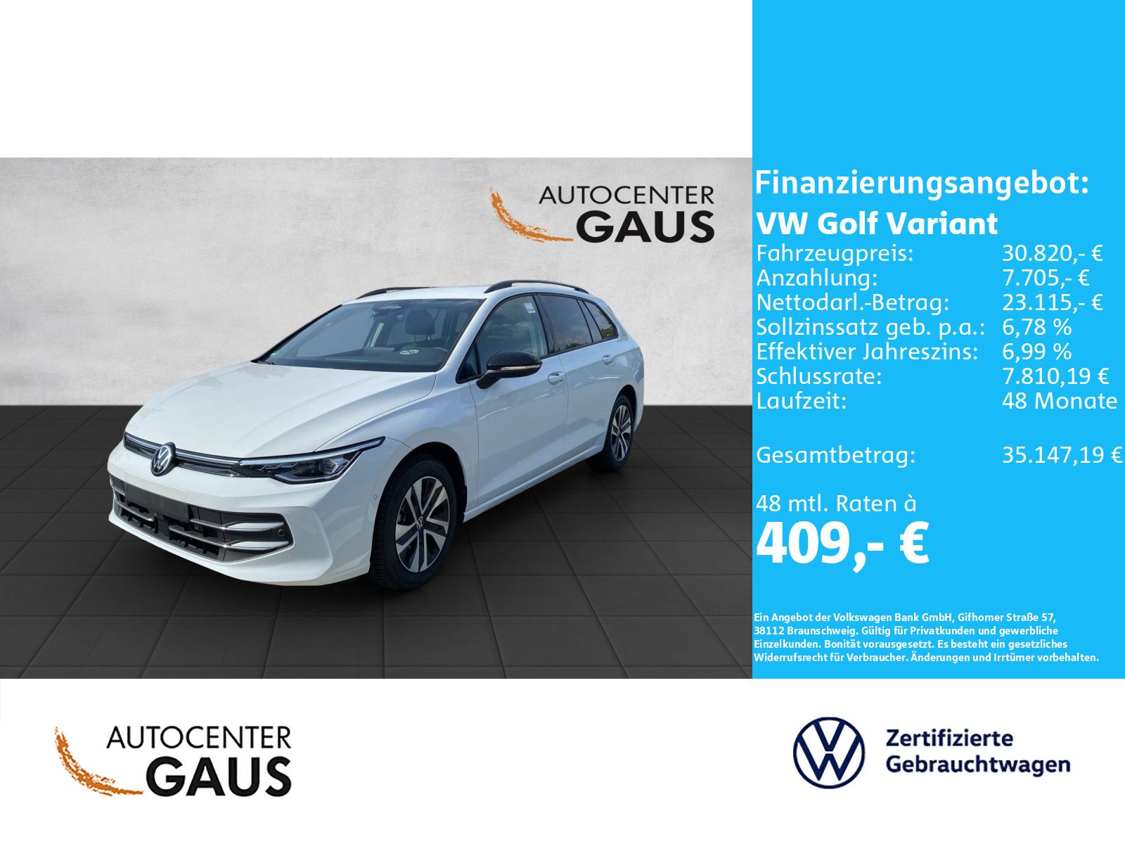 Volkswagen Golf 2025 г. Белый, пробег 9389 км