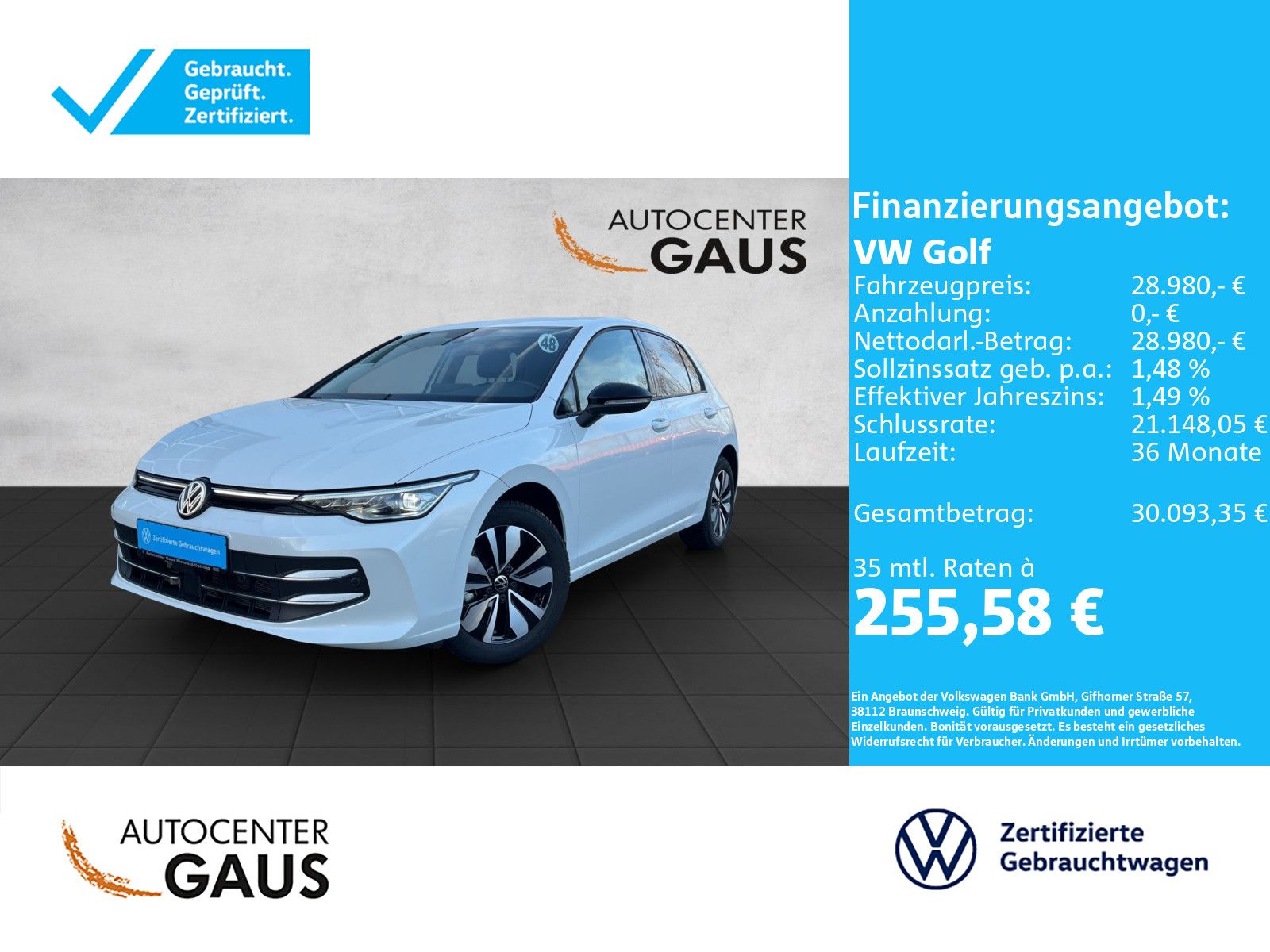 Volkswagen Golf 2025 г. Белый, пробег 9762 км