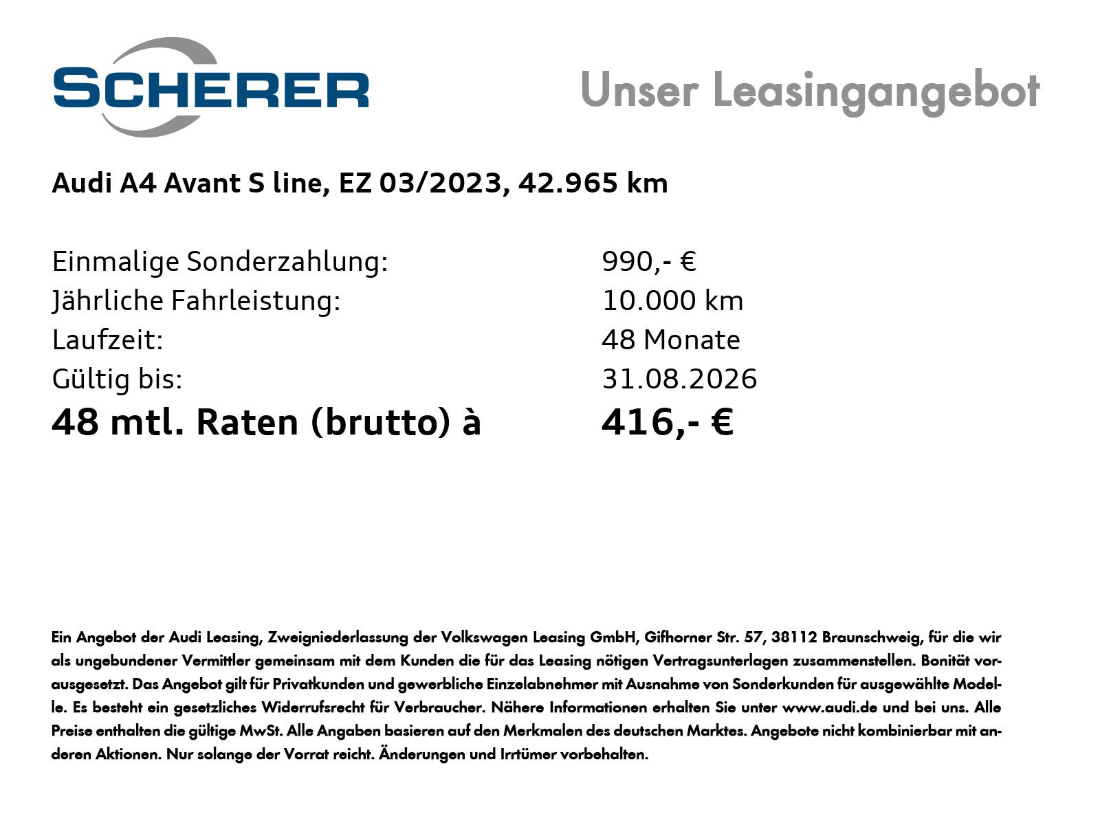 Audi A4 2023 г. Белый, пробег 42965 км