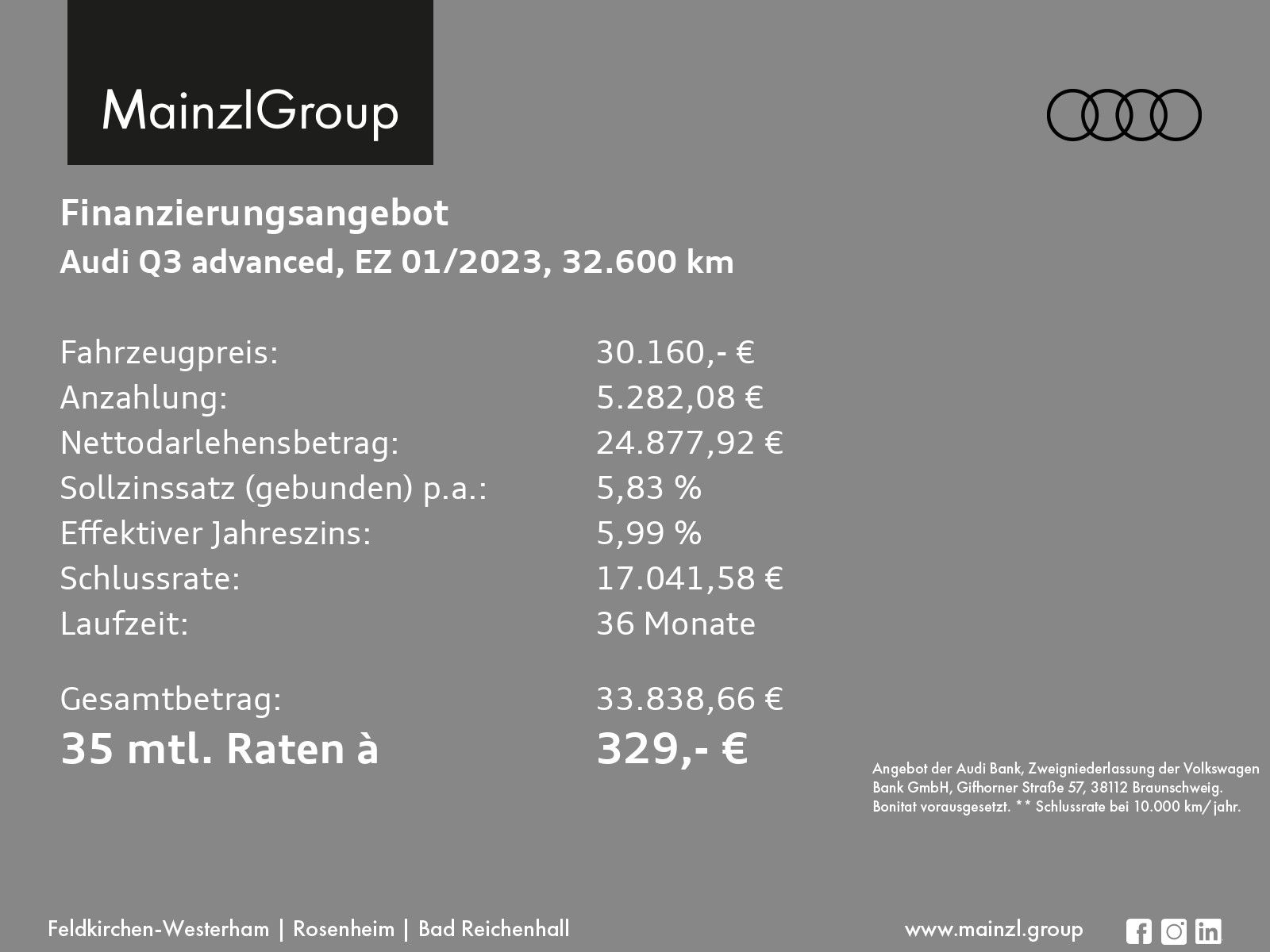 Audi Q3 2023 г. Оранжевый, пробег 32600 км