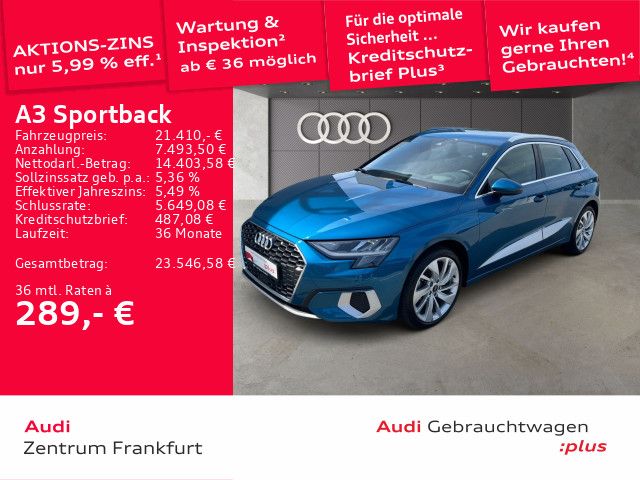 Audi A3 2022 г. Синий, пробег 33714 км
