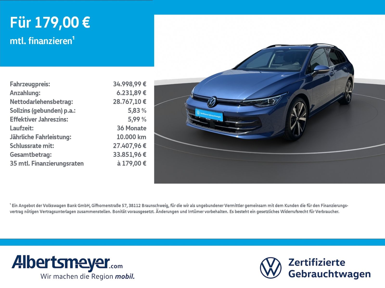 Volkswagen Golf 2025 г. Синий, пробег 32871 км