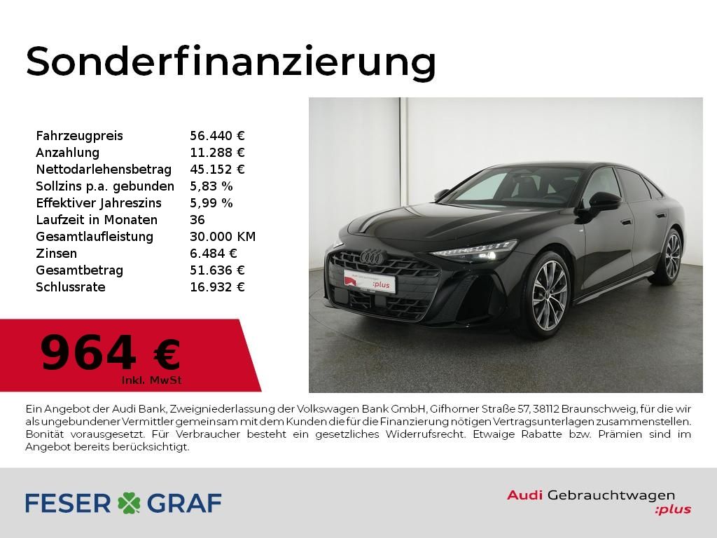 Audi A6 2025 г. Чёрный, пробег 11828 км