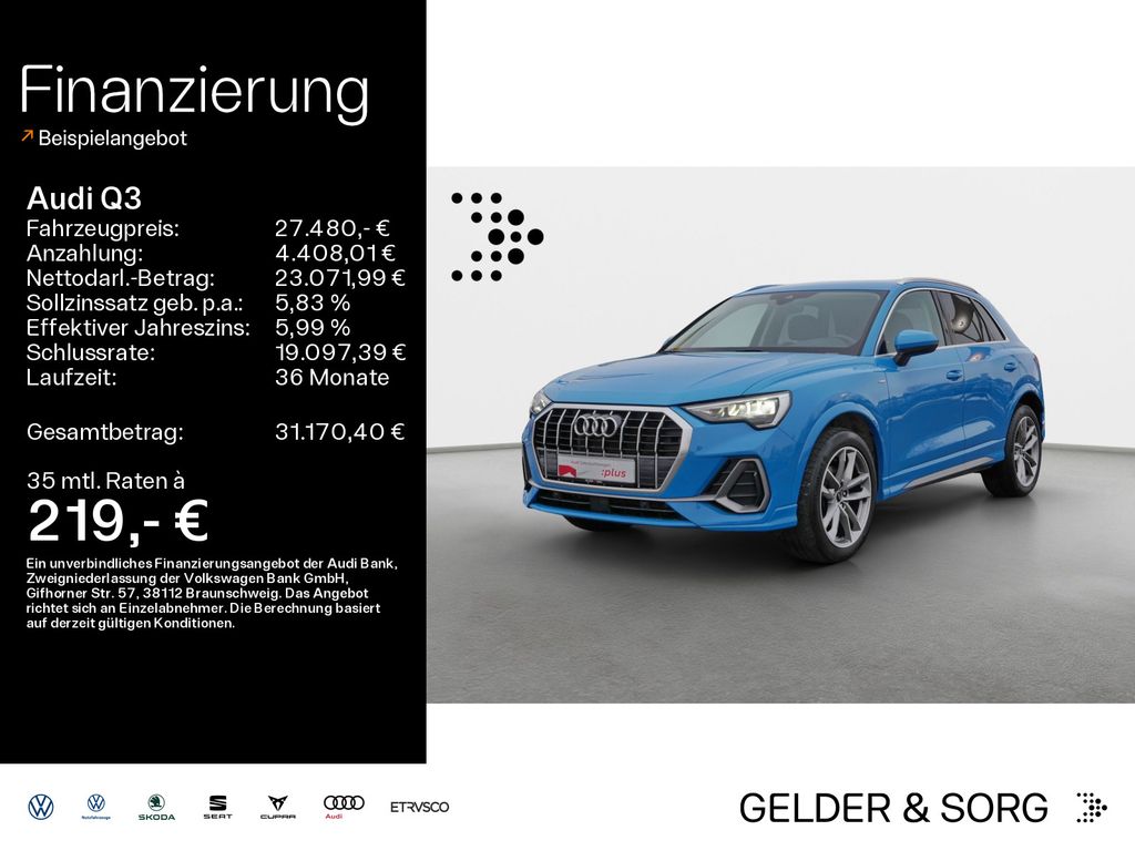 Audi Q3 2023 г. Синий, пробег 46777 км