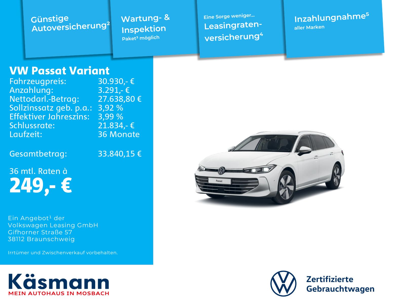 Volkswagen PASSAT VARIANT 2024 г. Белый, пробег 26458 км