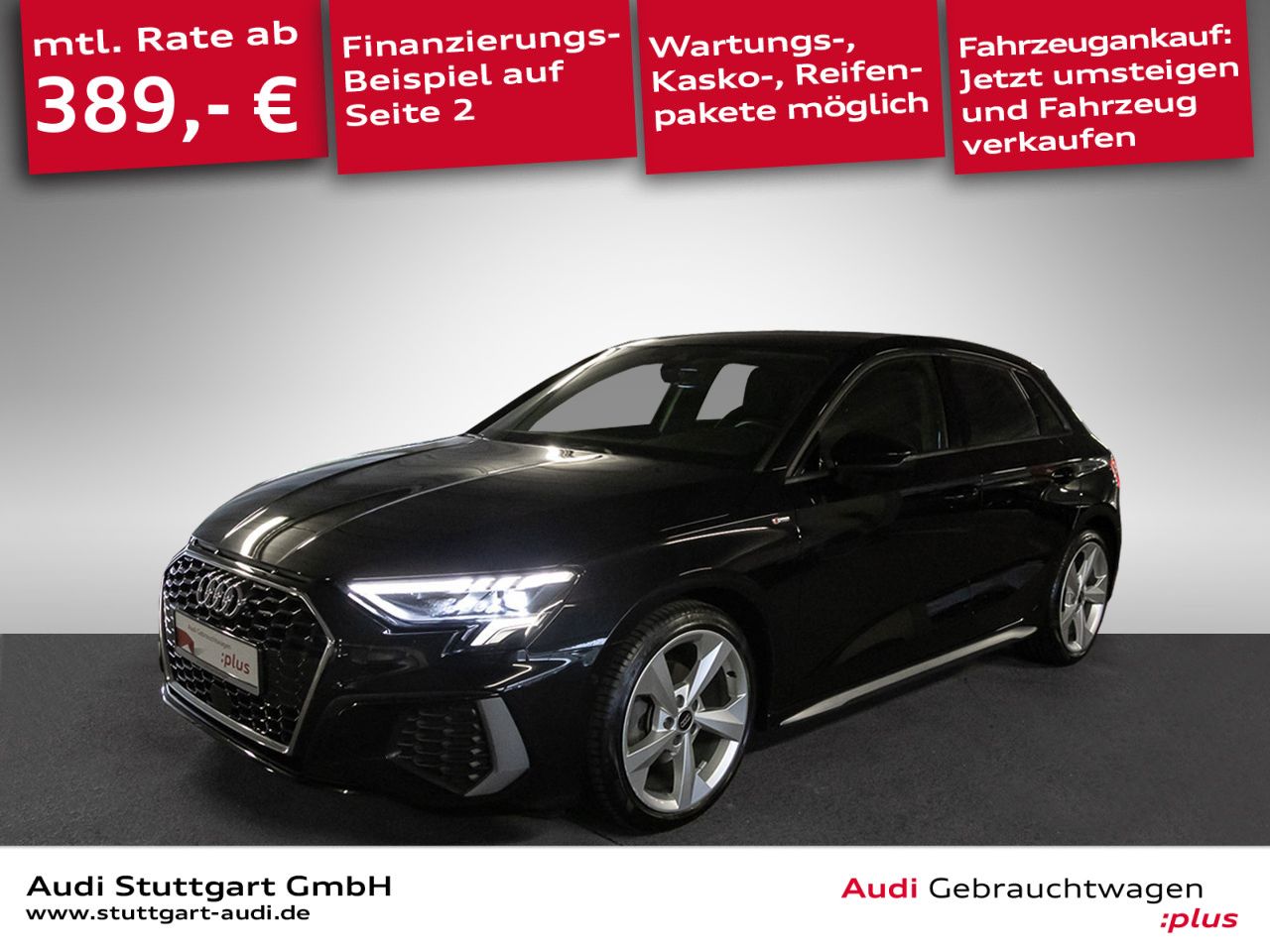 Audi A3 2023 г. Чёрный, пробег 49002 км