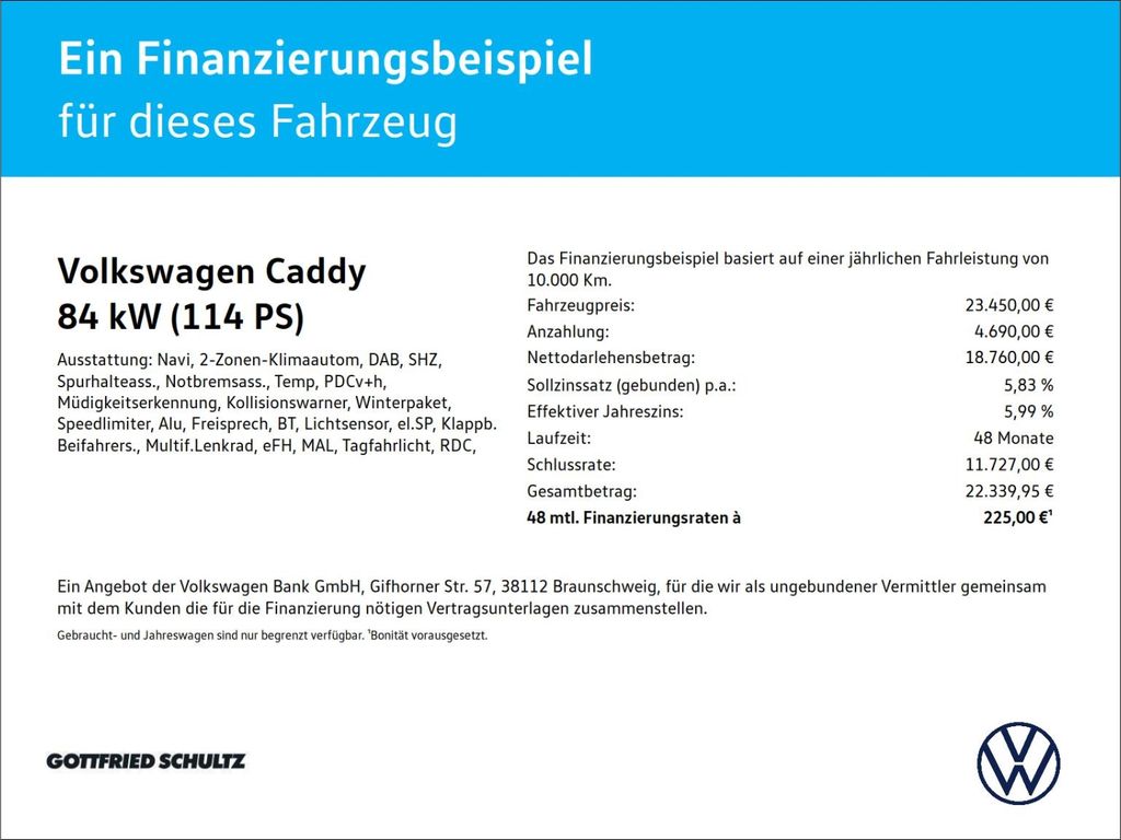 Volkswagen Caddy 2022 г. Белый, пробег 39447 км