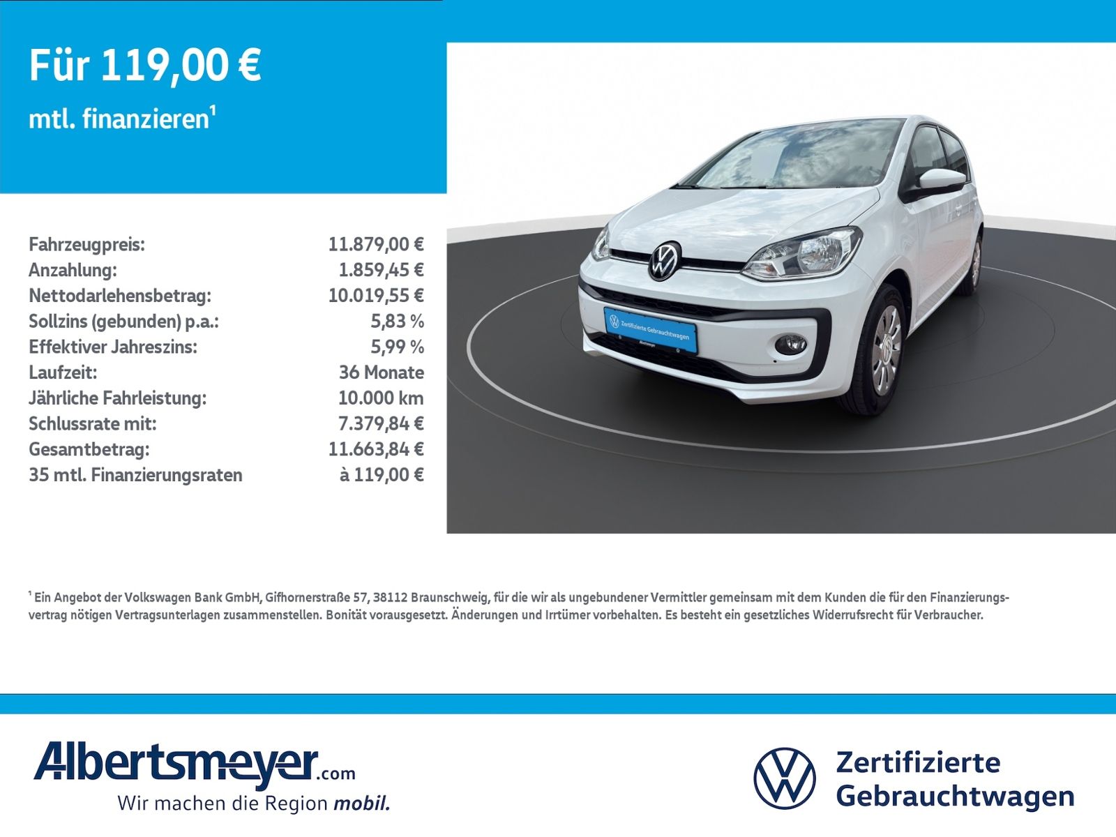 Volkswagen up! 2023 г. Белый, пробег 48709 км