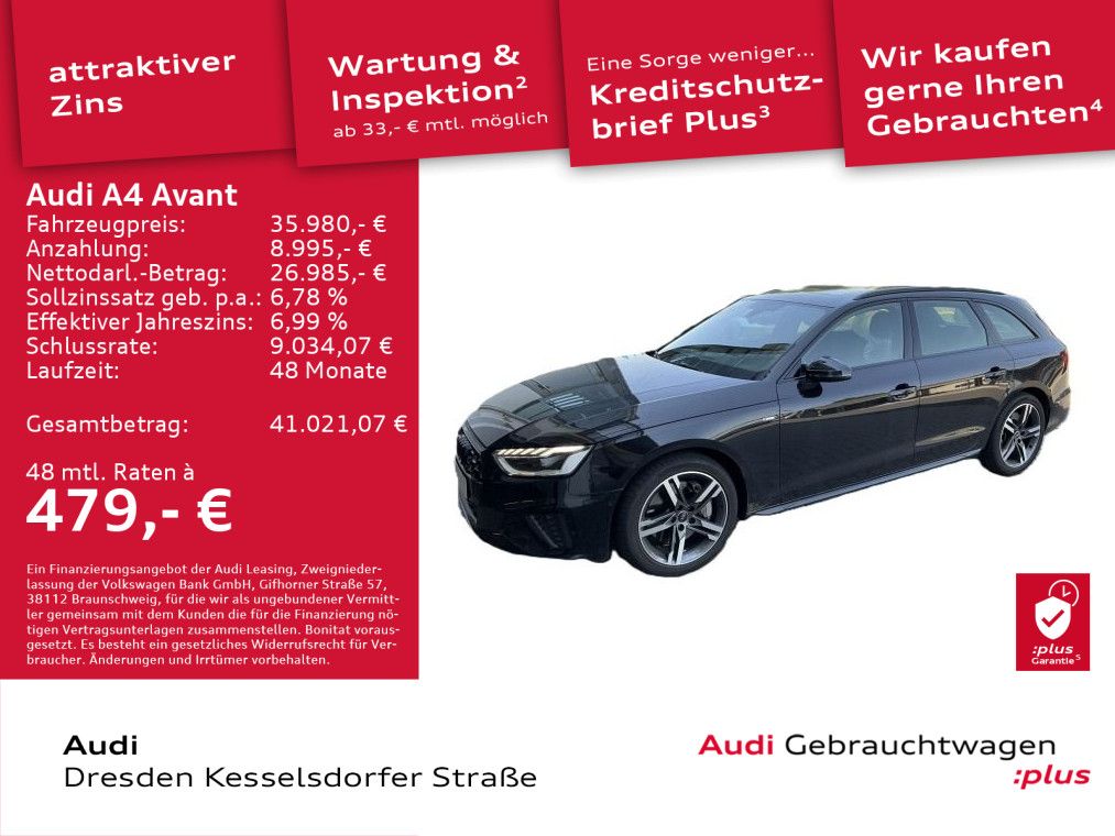 Audi A4 2022 г. Чёрный, пробег 45964 км