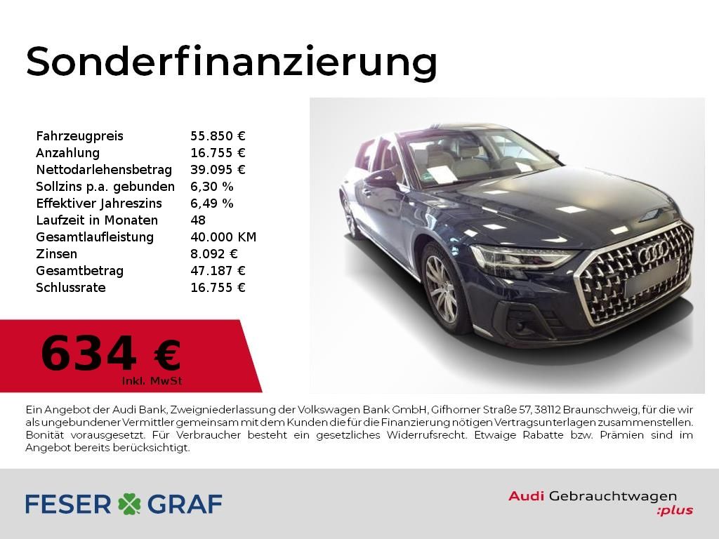Audi A8 2023 г. Синий, пробег 55800 км