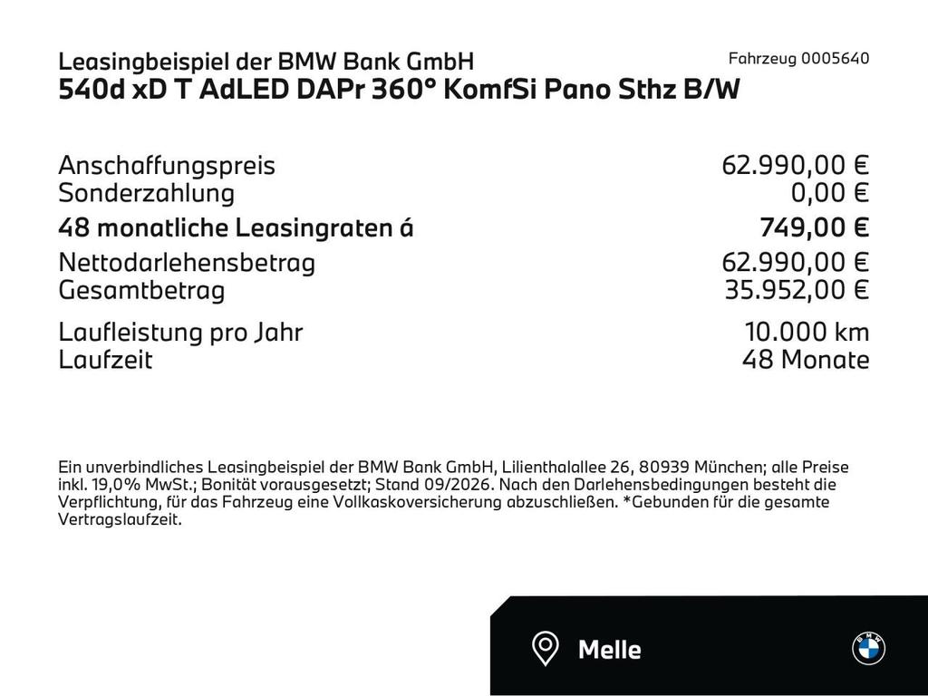 BMW 540 2025 г. Чёрный, пробег 23482 км