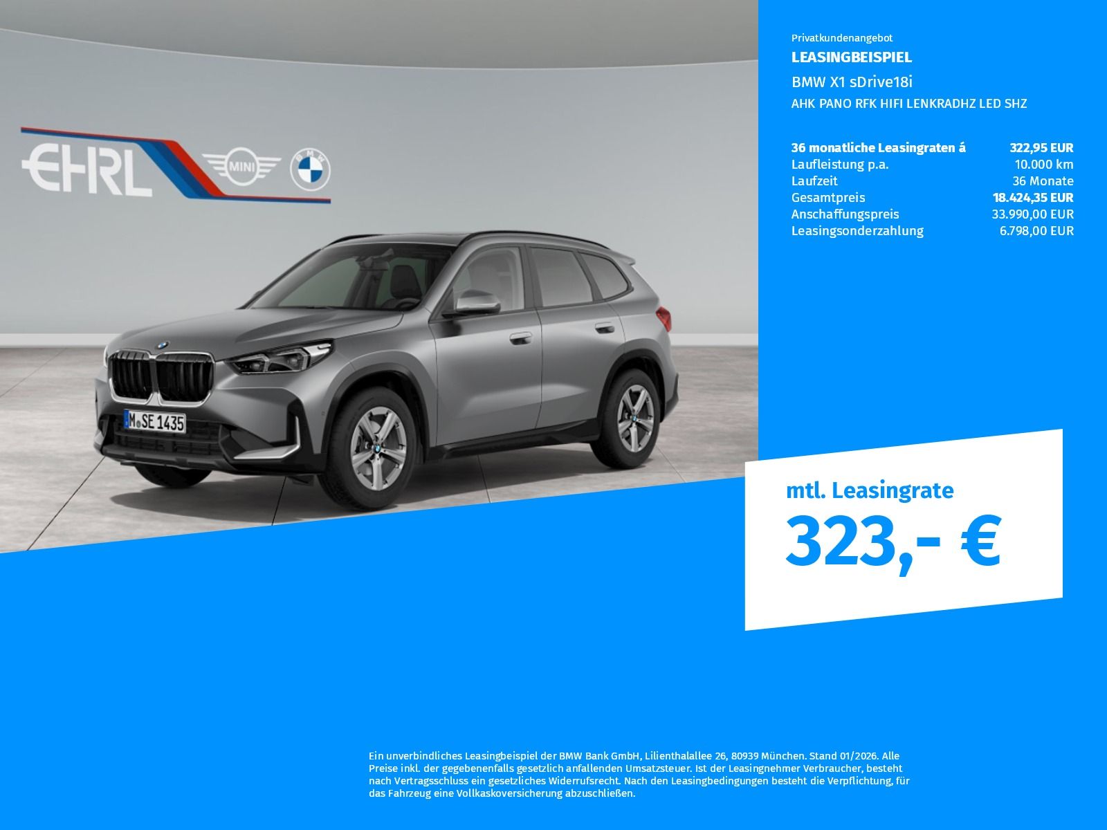 BMW X1 2023 г. Серебристый, пробег 30613 км