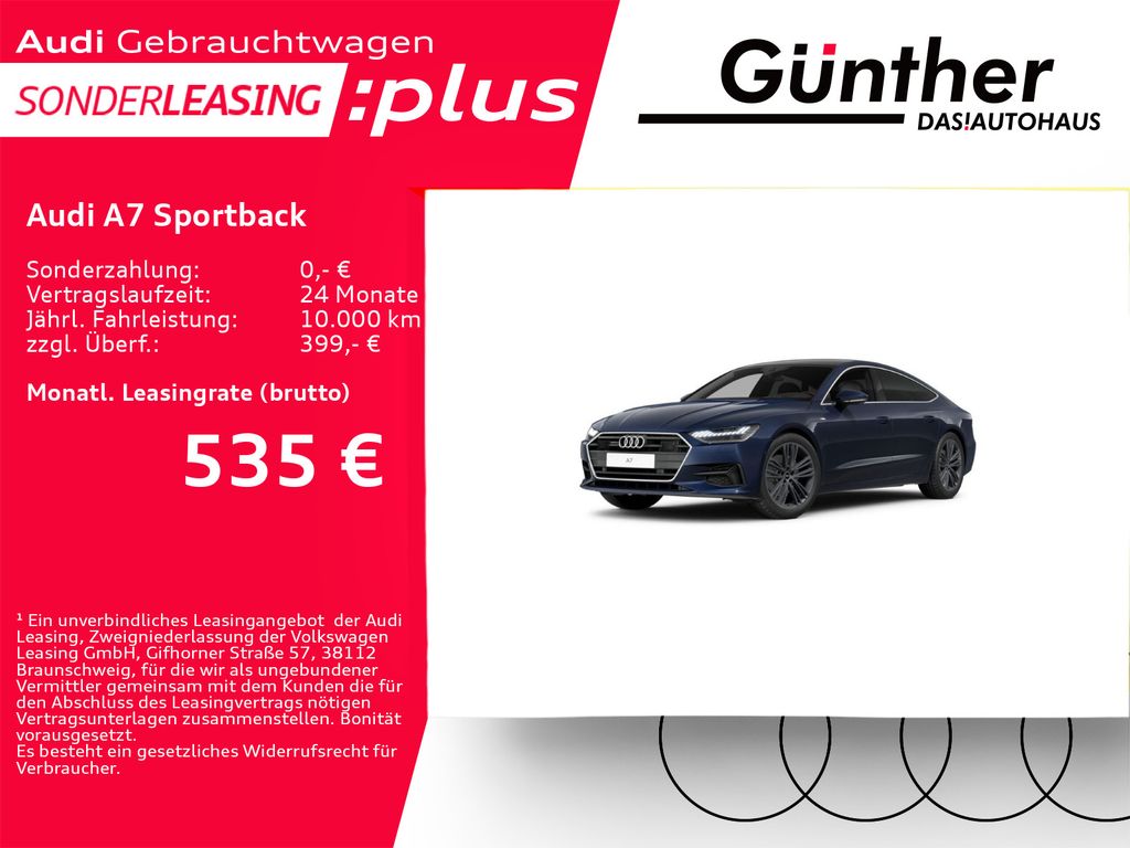 Audi A7 2023 г. Синий, пробег 52700 км