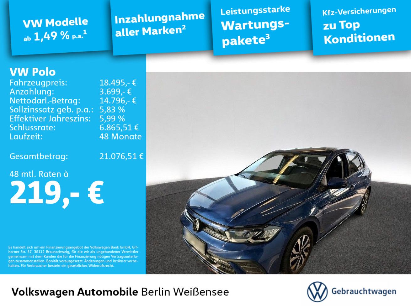 Volkswagen Polo 2023 г. Синий, пробег 36272 км