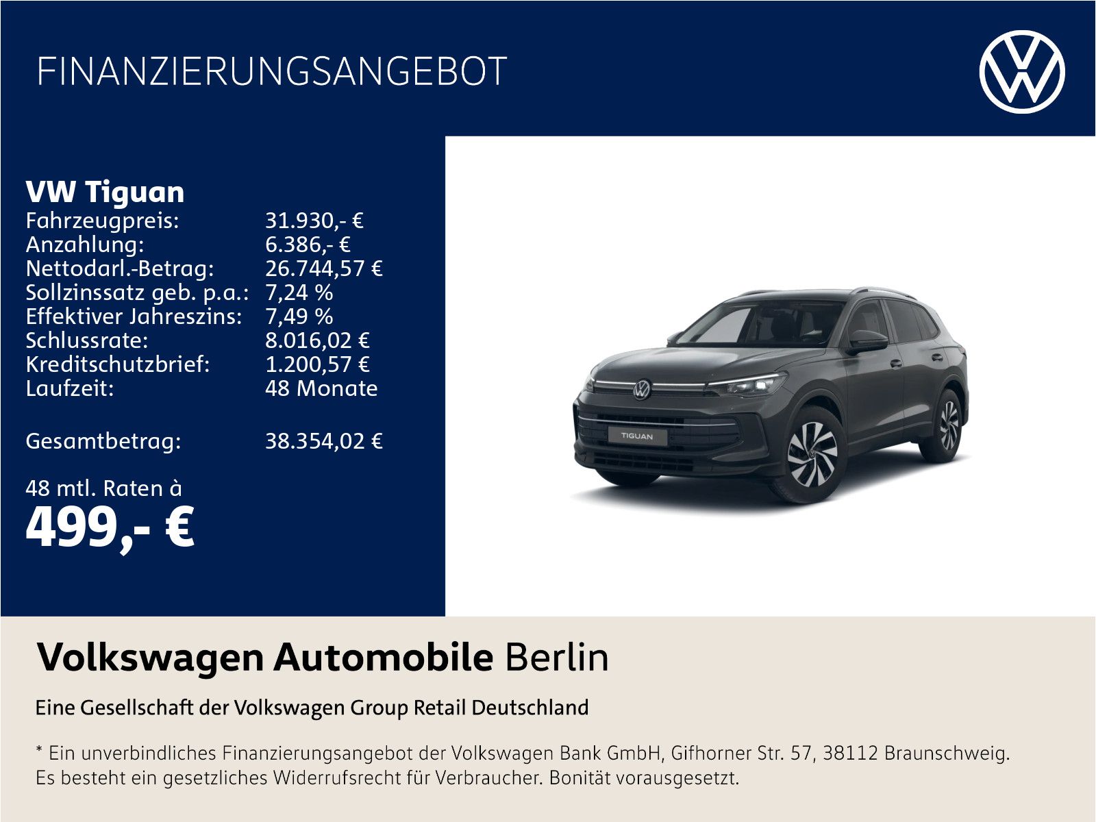 Volkswagen Tiguan 2025 г. Серый, пробег 36407 км