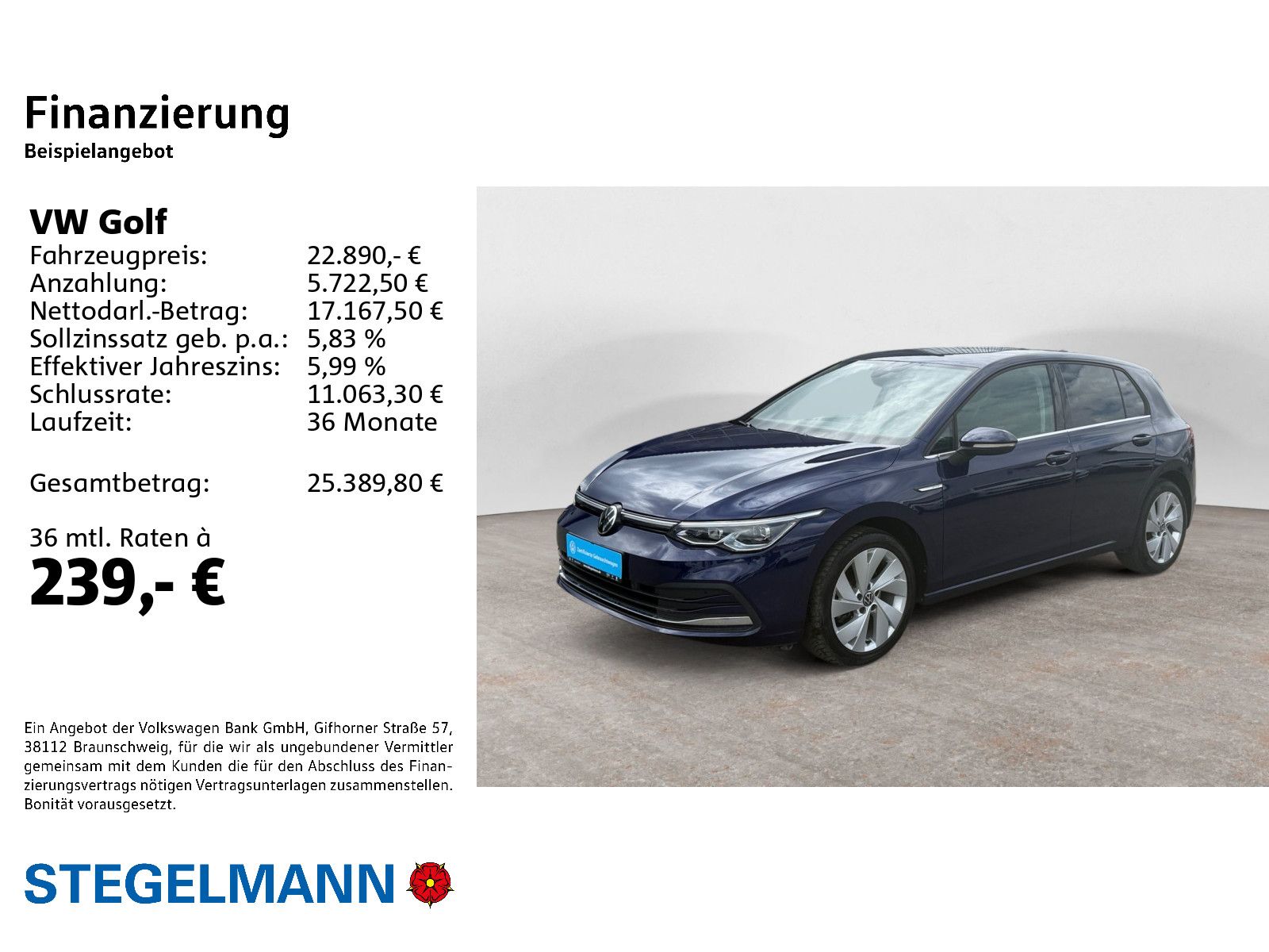 Volkswagen Golf 2024 г. Синий, пробег 49989 км