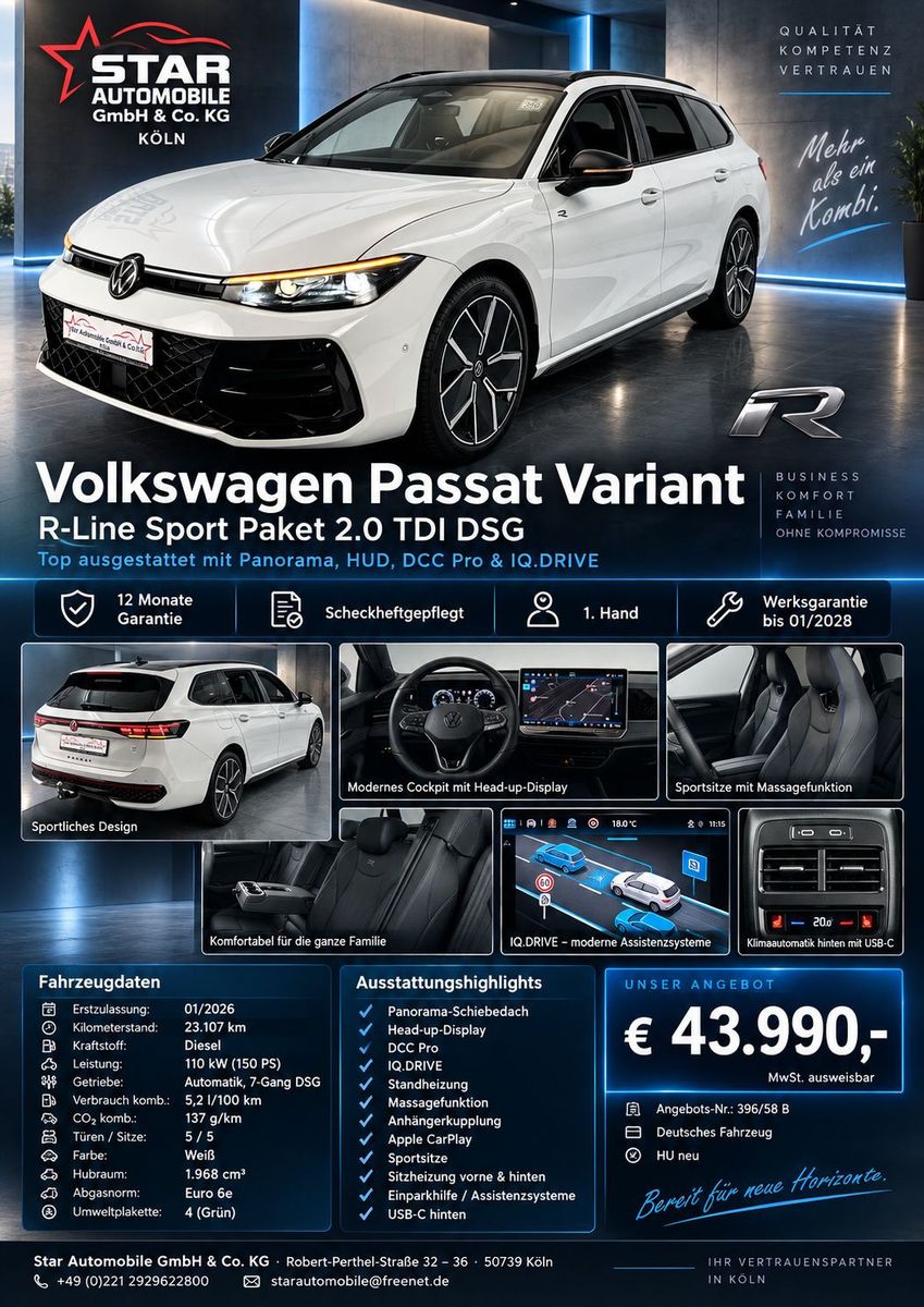 Volkswagen PASSAT VARIANT 2026 г. Белый, пробег 23107 км