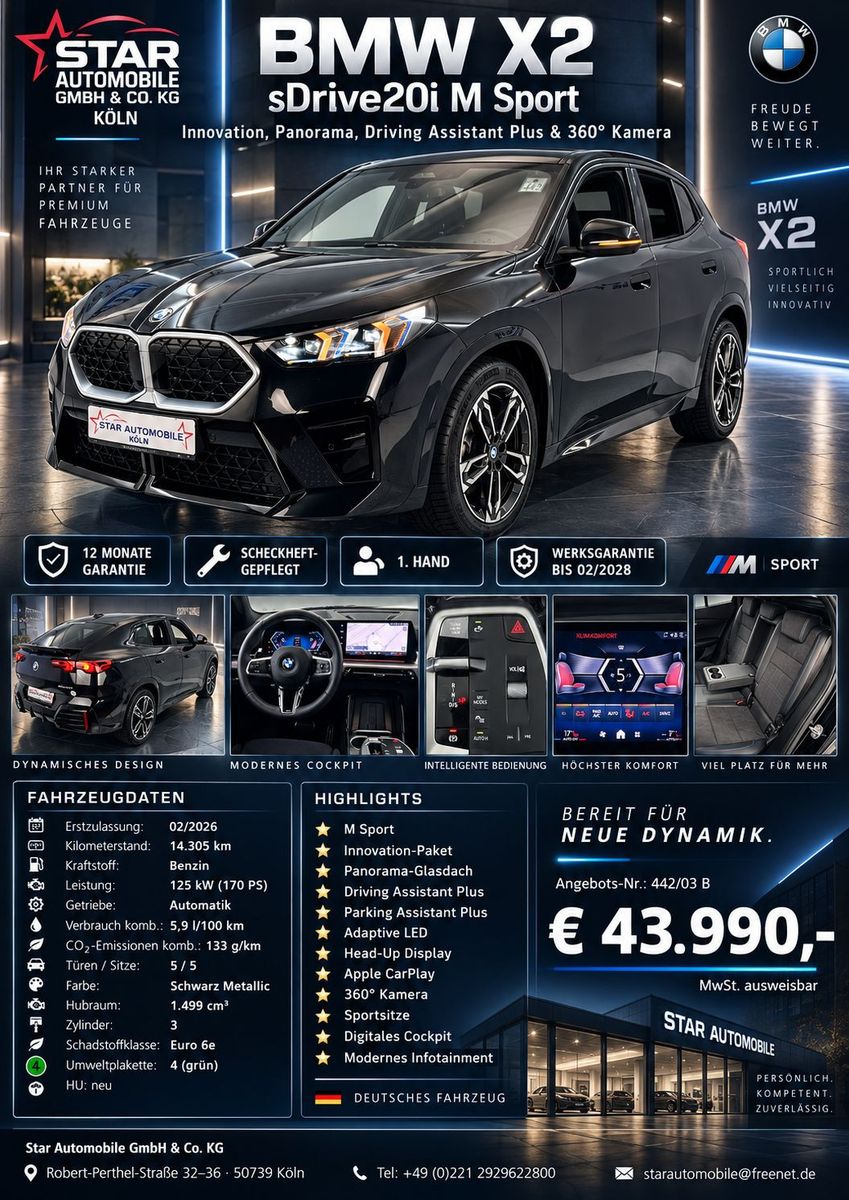 BMW X2 2026 г. Чёрный, пробег 14305 км