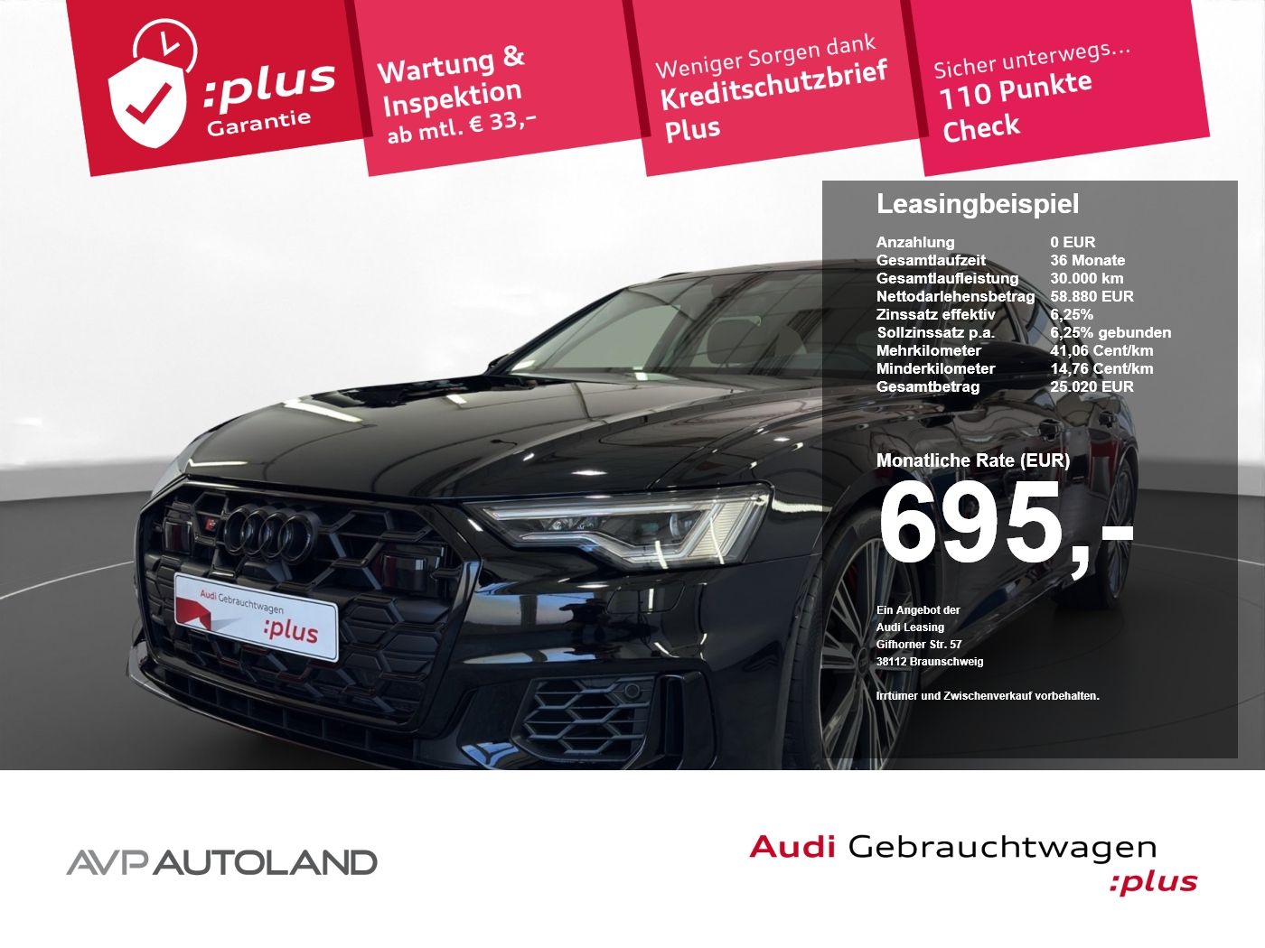 Audi S6 2025 г. Чёрный, пробег 23506 км