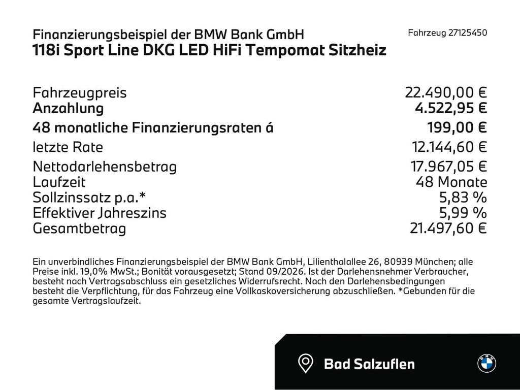 BMW 118 2023 г. Белый, пробег 48632 км