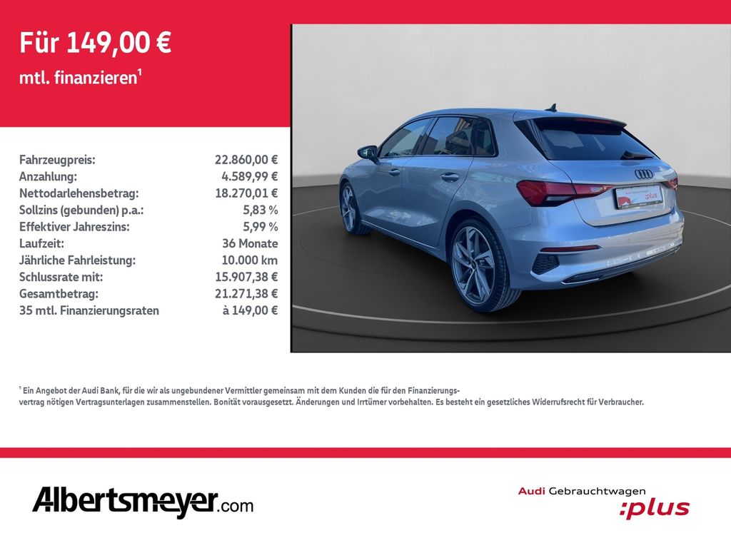 Audi A3 2023 г. Серебристый, пробег 47507 км
