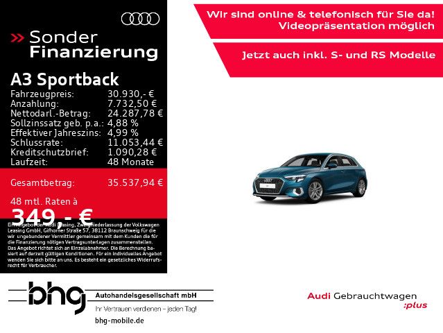 Audi A3 2021 г. Синий, пробег 41090 км