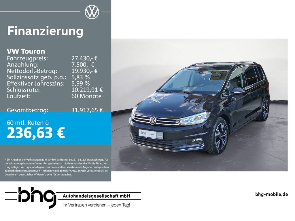 Volkswagen Touran 2022 г. Чёрный, пробег 40404 км