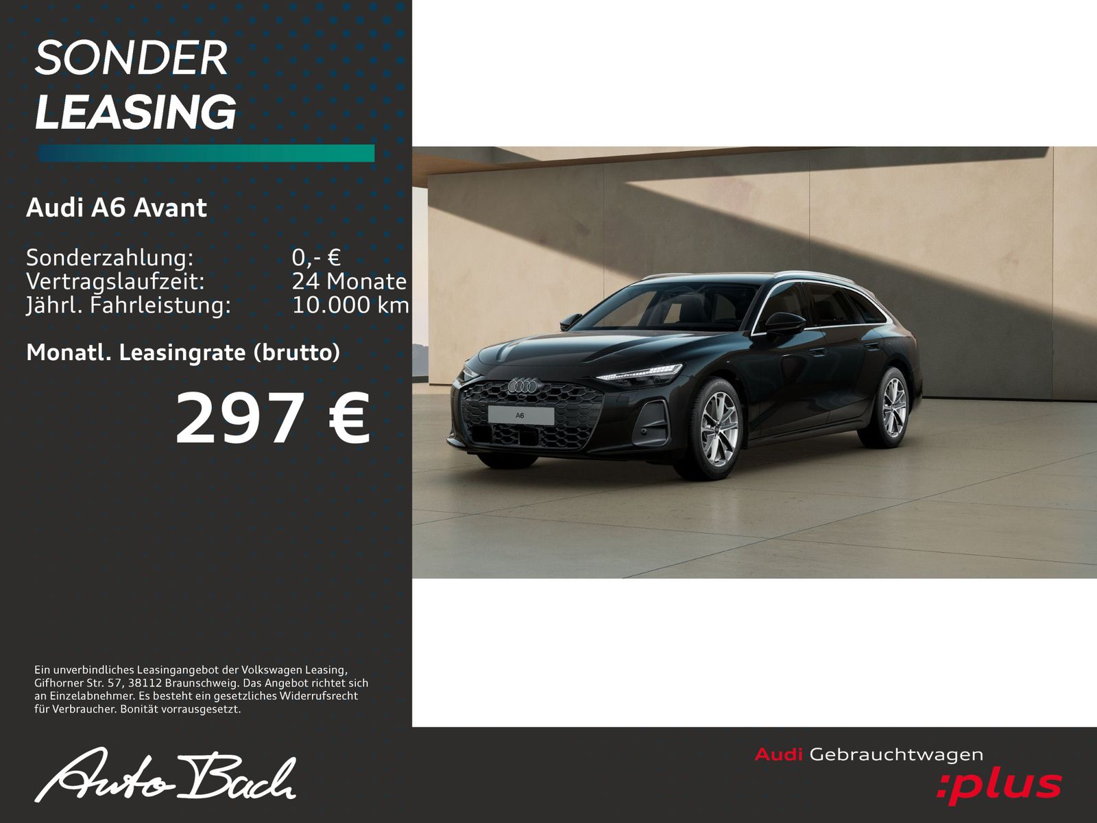 Audi A6 2025 г. Чёрный, пробег 18310 км