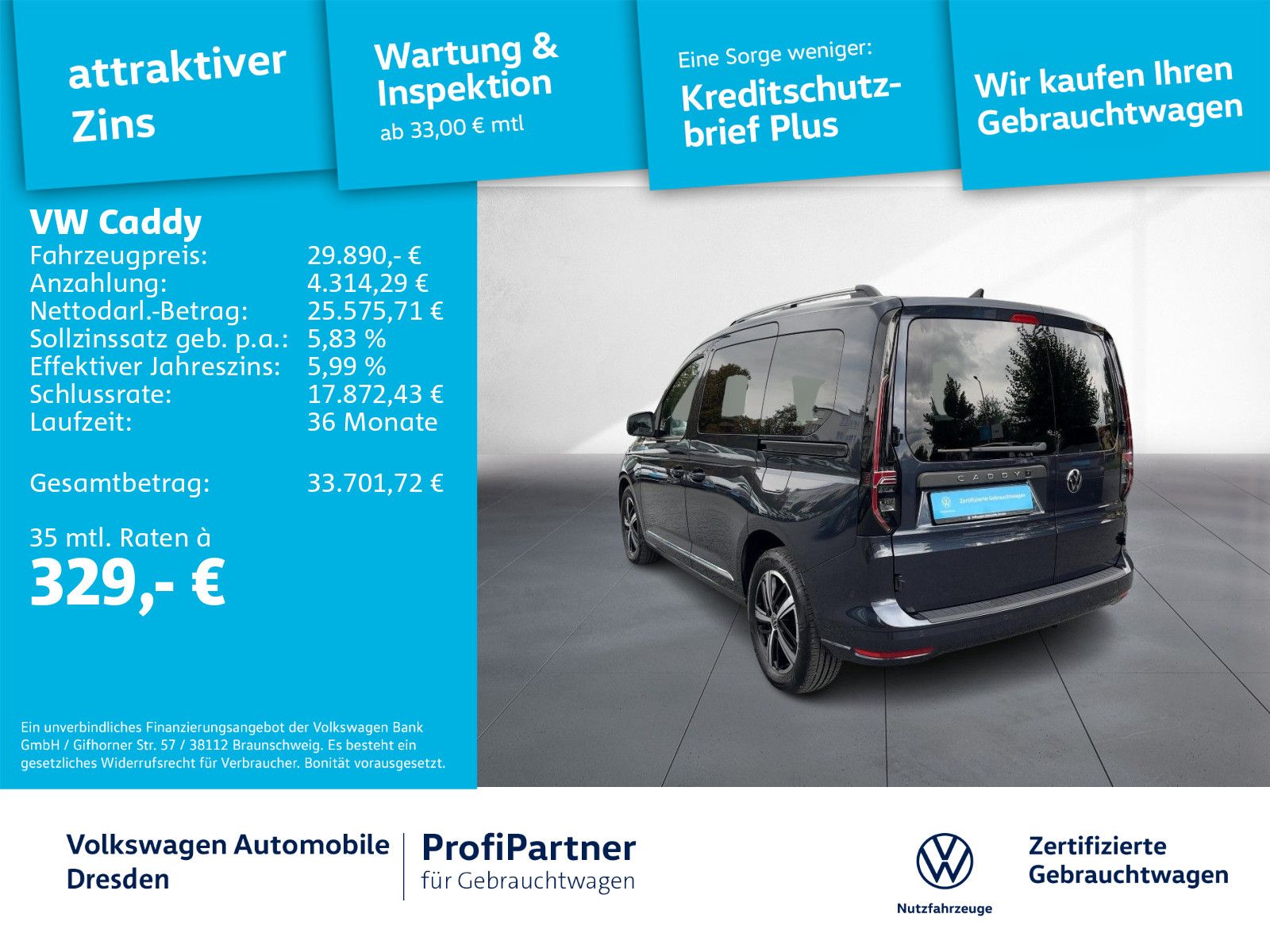 Volkswagen Caddy 2023 г. Синий, пробег 36855 км