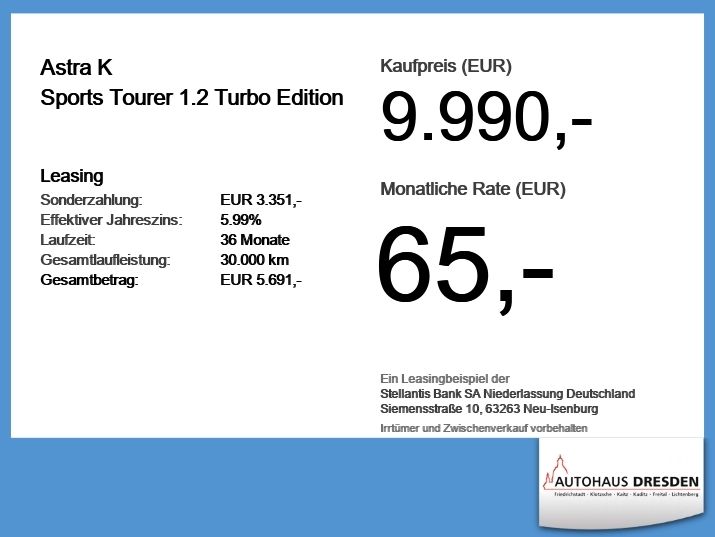 Opel Astra 2021 г. Белый, пробег 56577 км