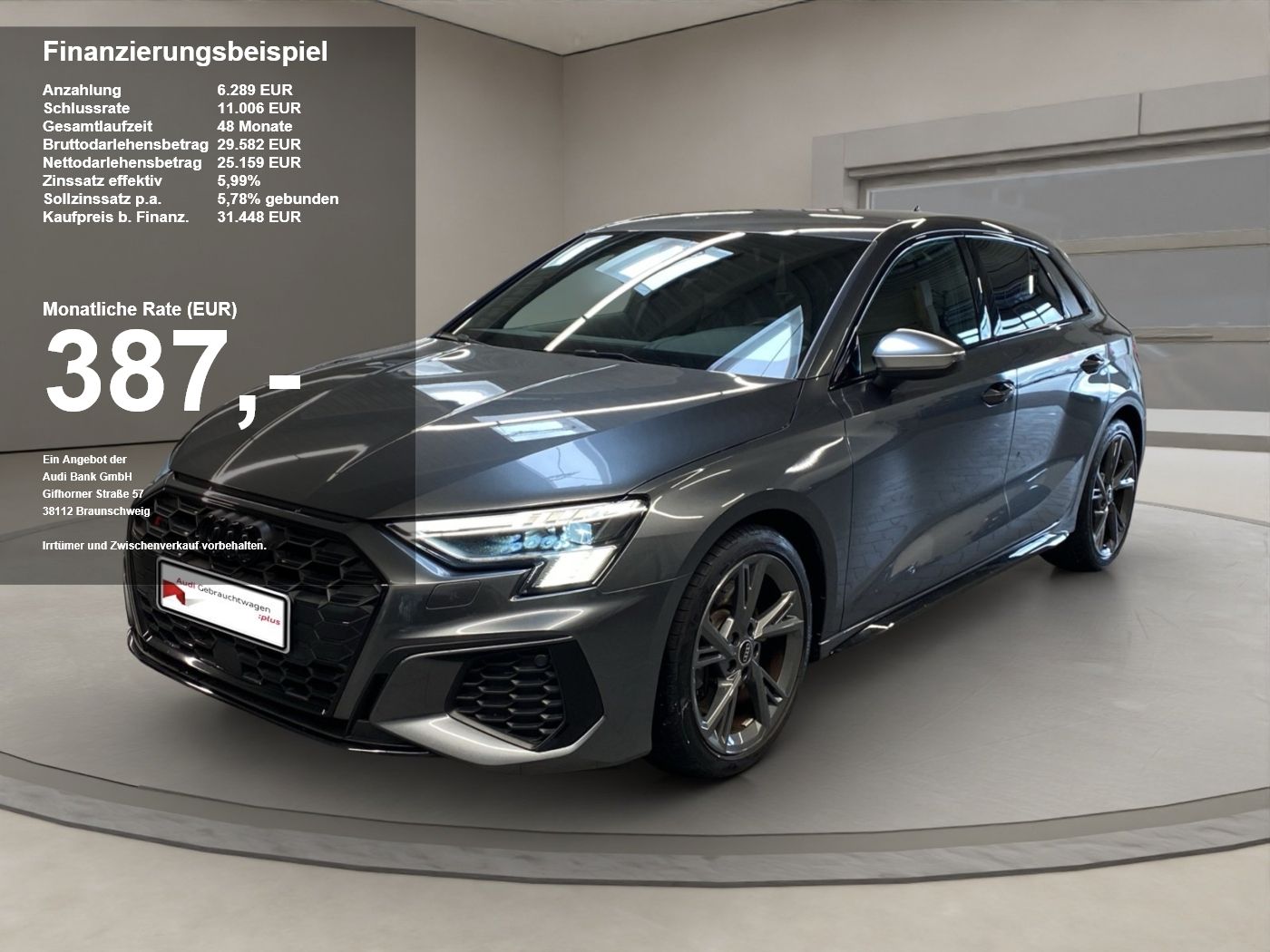 Audi S3 2023 г. Серый, пробег 57909 км