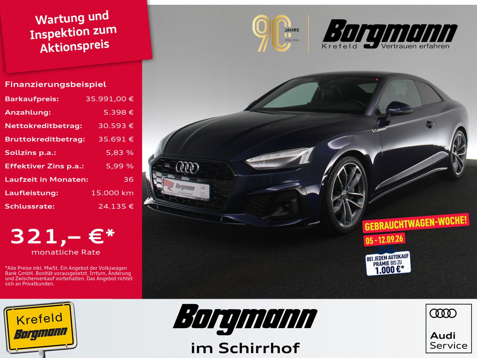 Audi A5 2023 г. Синий, пробег 59583 км