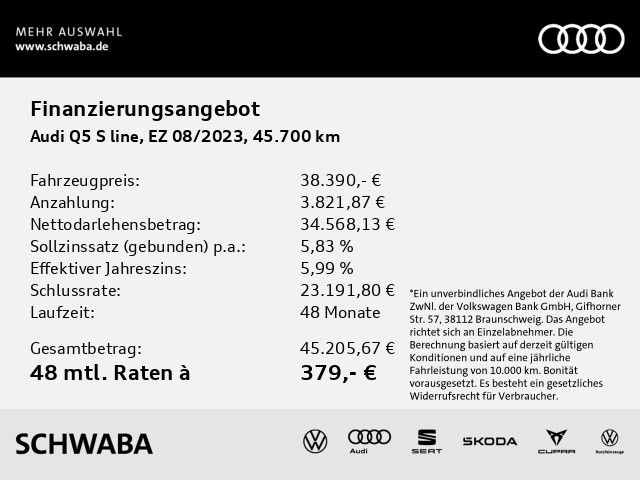 Audi Q5 2023 г. Синий, пробег 45700 км