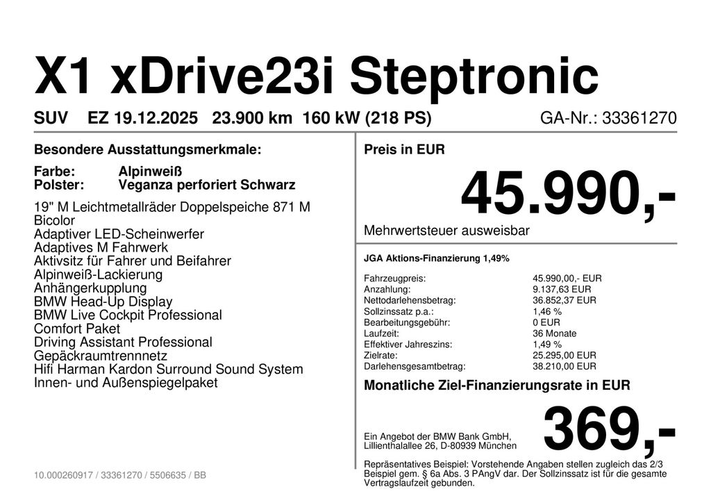 BMW X1 2025 г. Белый, пробег 23899 км