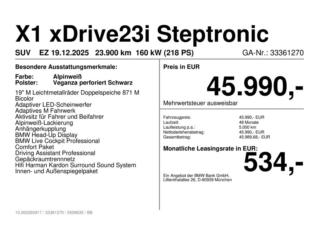 BMW X1 2025 г. Белый, пробег 23899 км