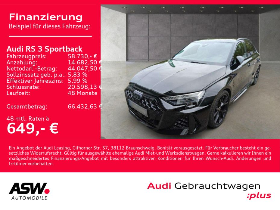 Audi RS3 2025 г. Чёрный, пробег 15500 км