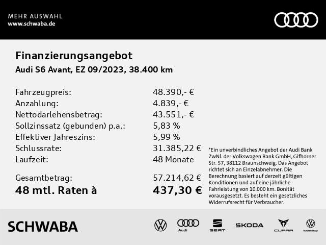 Audi S6 2023 г. Синий, пробег 38400 км