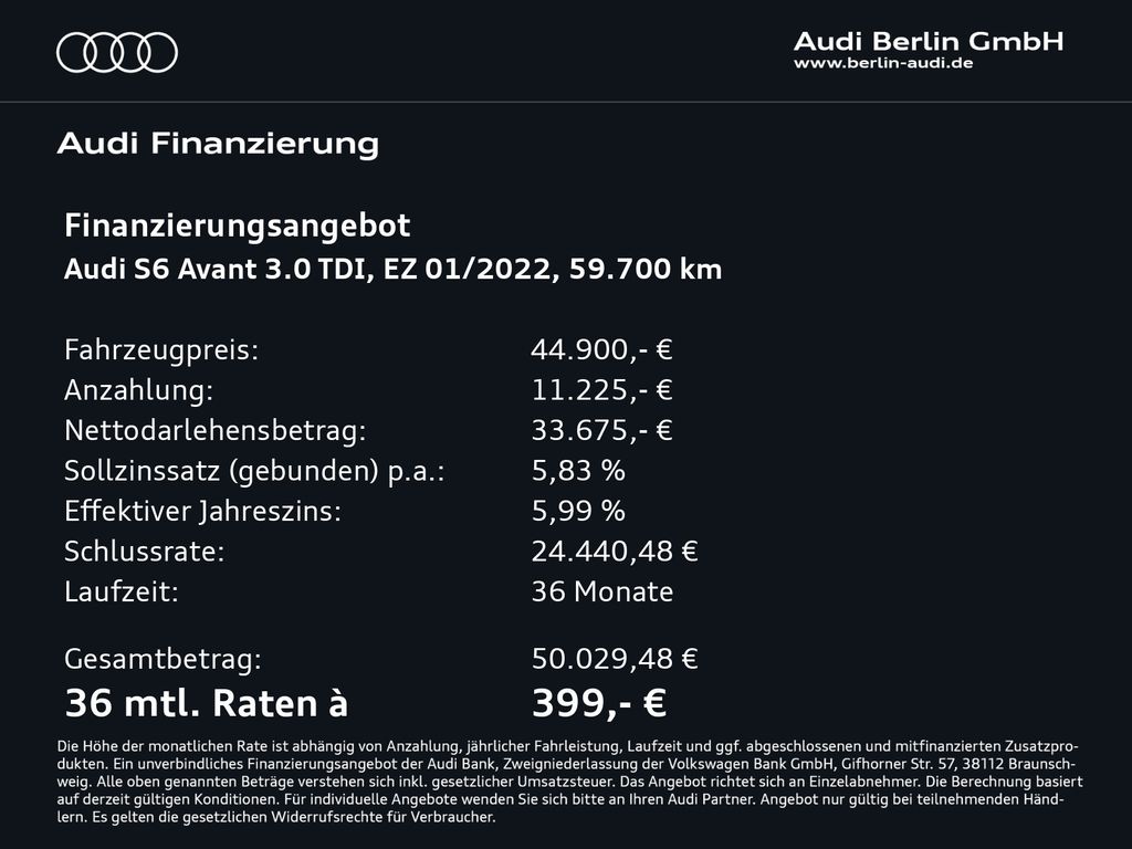 Audi S6 2022 г. Белый, пробег 59700 км